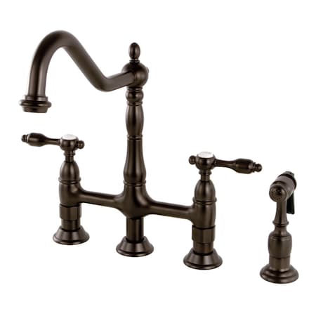 Kingston Brass KS1275TALBS Tudor Bridge Kitchen Faucet W/ Brass Sprayer, Bronze KS1275TALBS